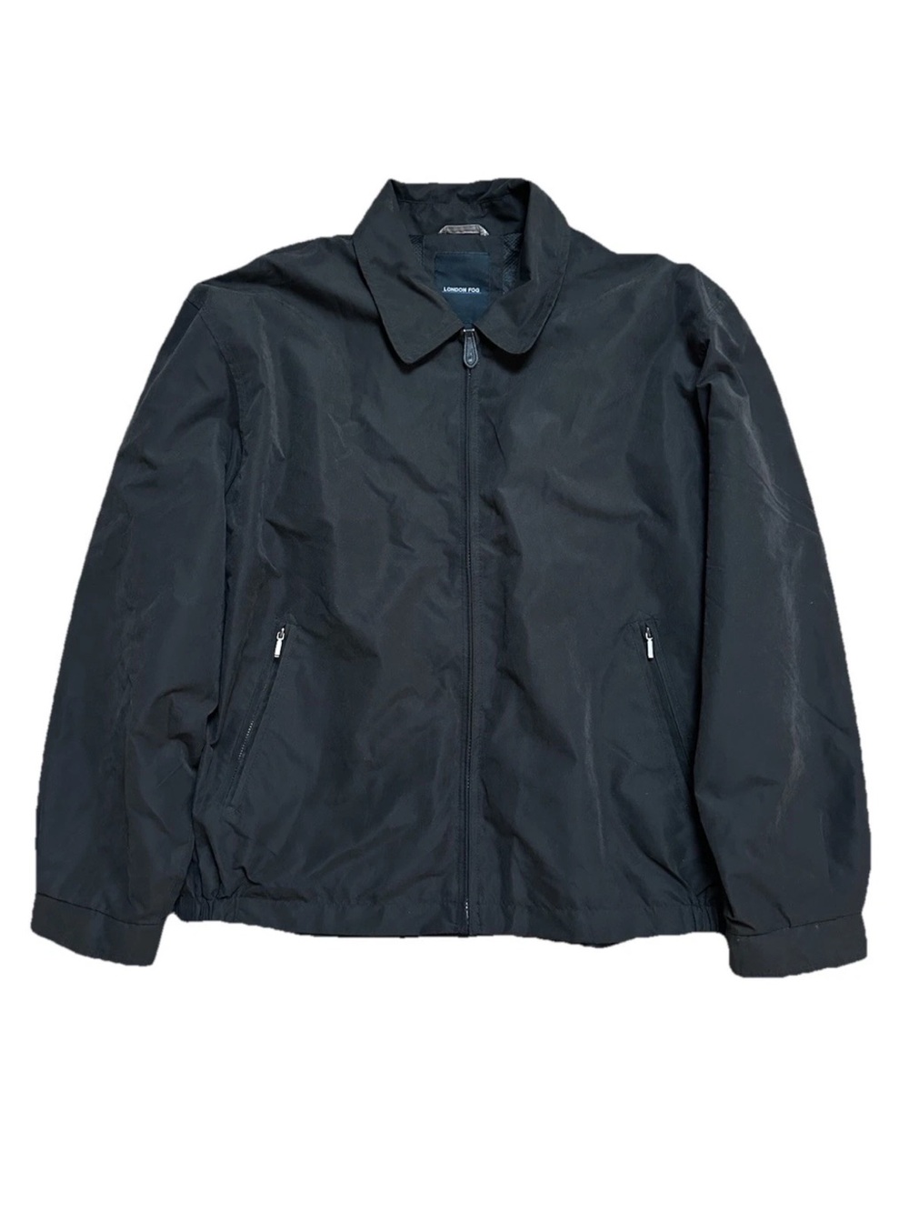London Fog Men's Harrington Windbreaker Jacket Black Zip Front Lined  Size XL